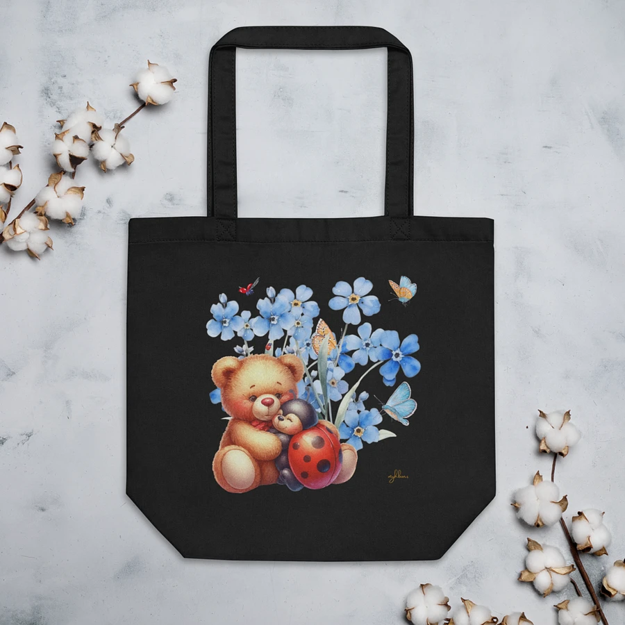 Forget-Me-Not Whispers Teddy Bear Tote Bag – Organic Cotton Twill, Floral Design with Teddy Bear & Ladybug, Eco-Friendly Bag product image (4)