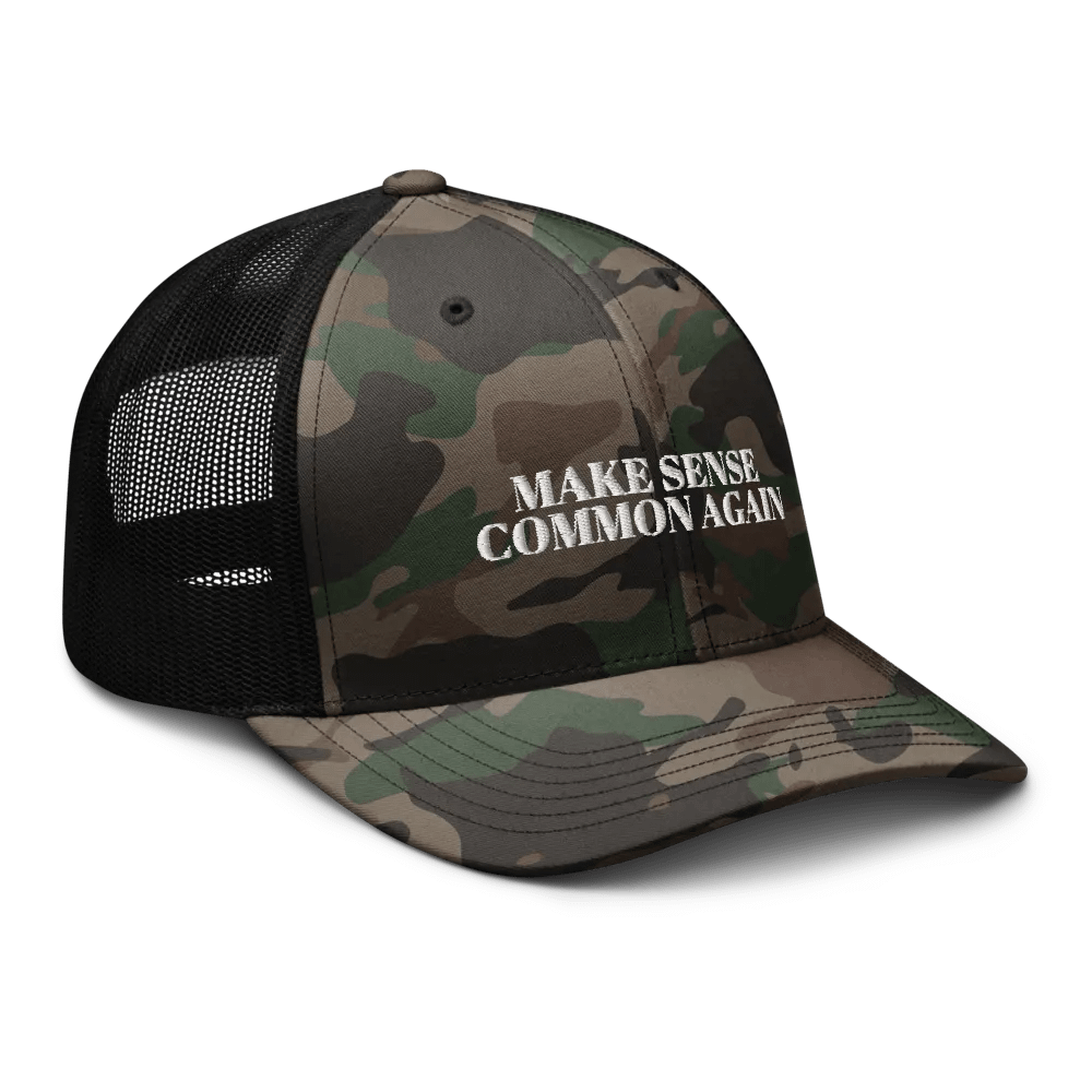 Make Sense Common Again Camo Trucker Hat product image (8)