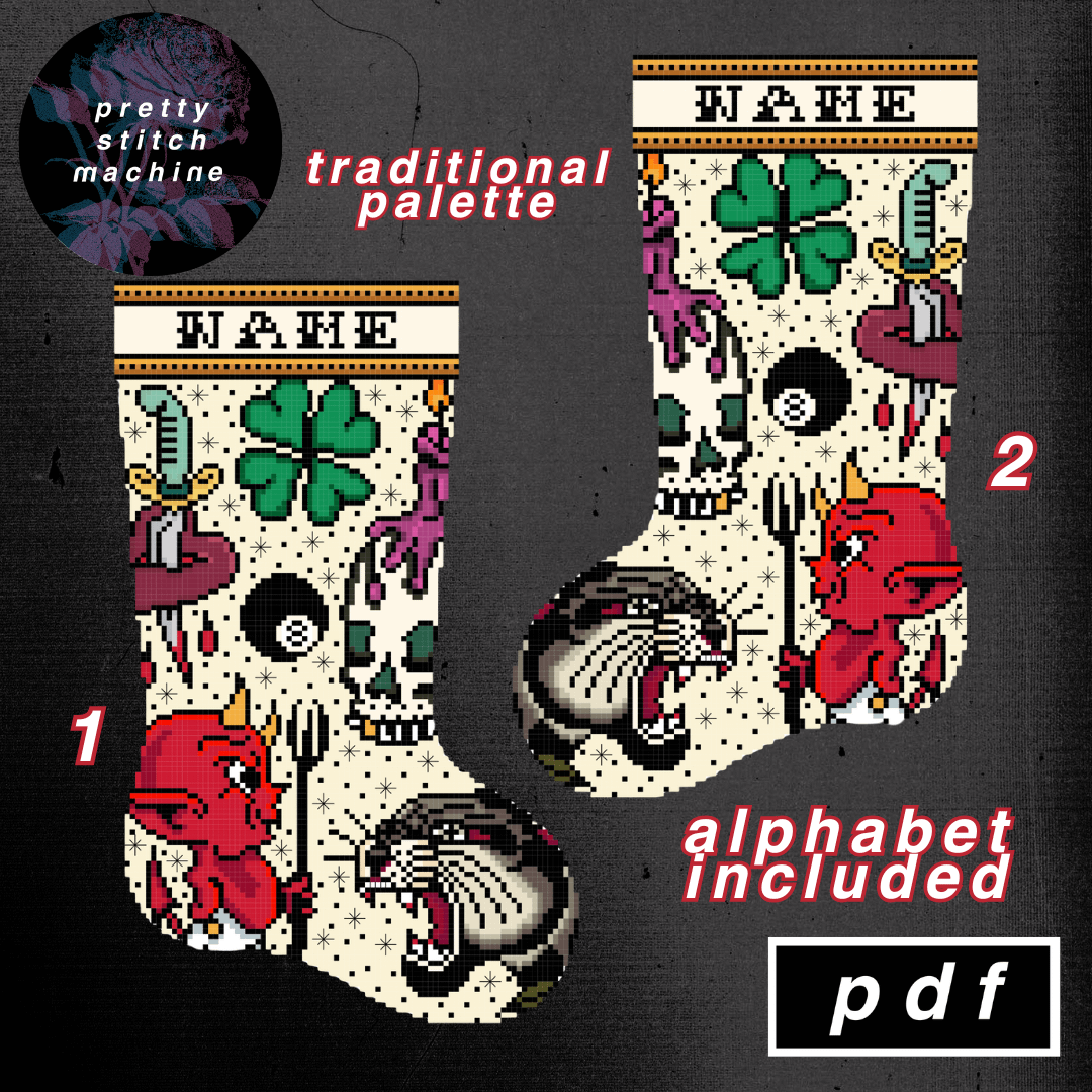 Traditional Tattoo Flash First Edition Gold Trim Christmas Stocking Pattern Set product image (1)