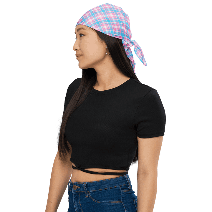 Baby Blue, Pink, and White Plaid Bandana product image (1)