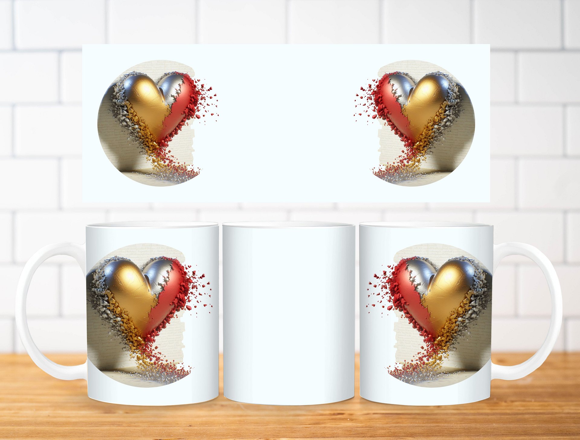 3D Heart Clipart Mug Sublimation Design, 11oz & 20oz Mug Template, Mug Wrap Template PNG, Digital Download product image (2)