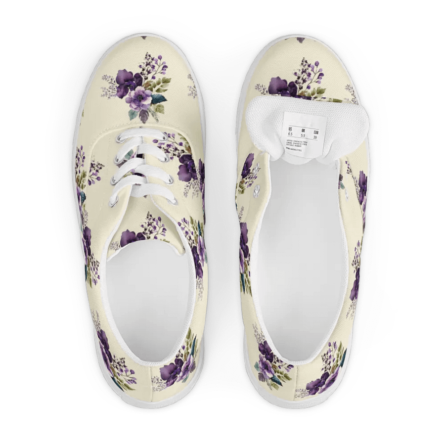 Women's Lace-Up Canvas Shoes - Purple Floral Design product image (5)