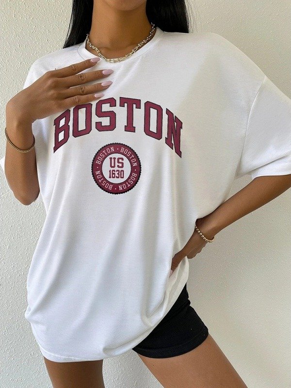 Boston USA City Printed Womans Short T-shirt product image (3)