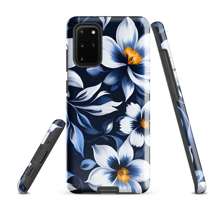 Tough Phone Case for Samsung® - Blue and White Flowers on a Dark Blue Background product image (2)