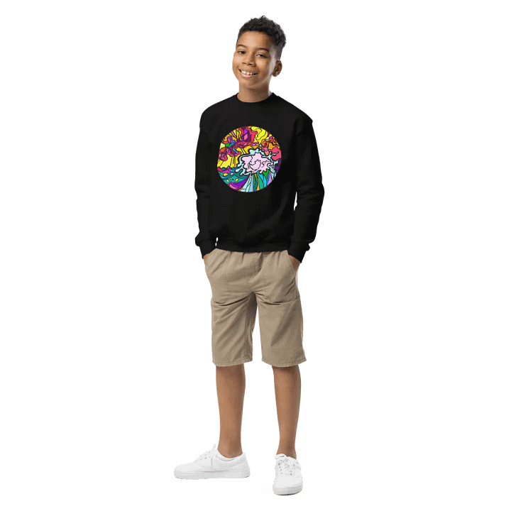 Vibrant Stained Glass Youth Sweatshirt - Wave at Sunset product image (1)