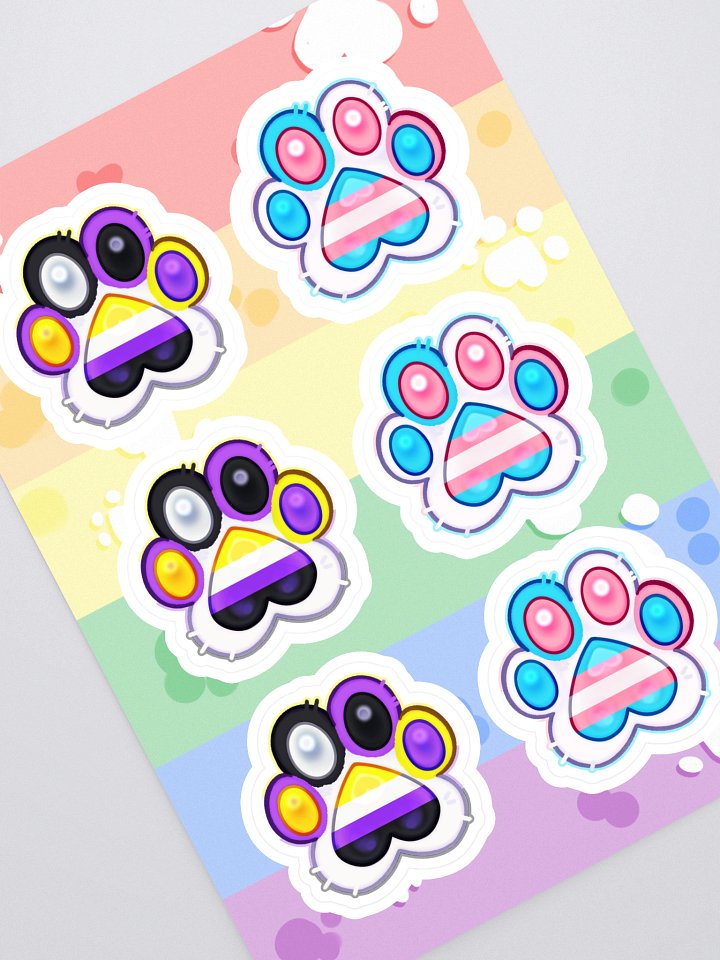 Trans & Nonbinary Medley Pride Paw Prints Sticker Sheet product image (1)