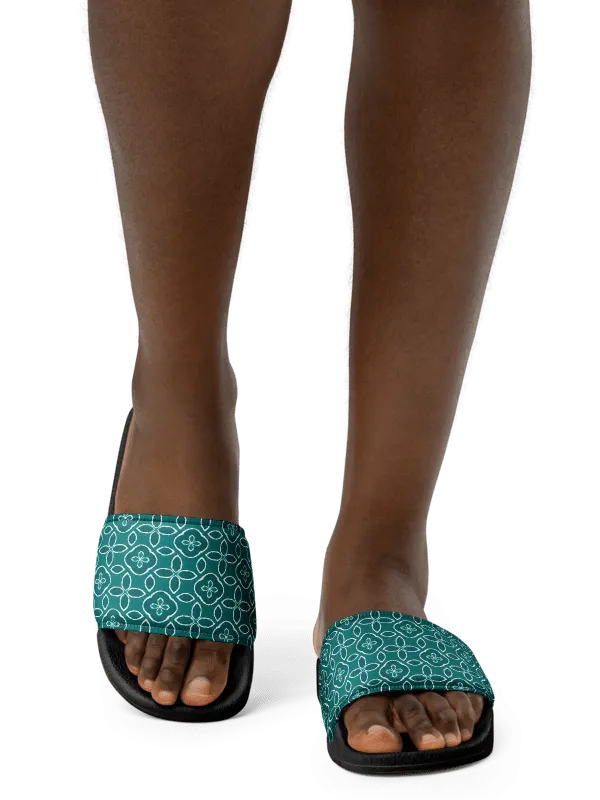 Teal Floral Geometric Women's Slides product image (1)