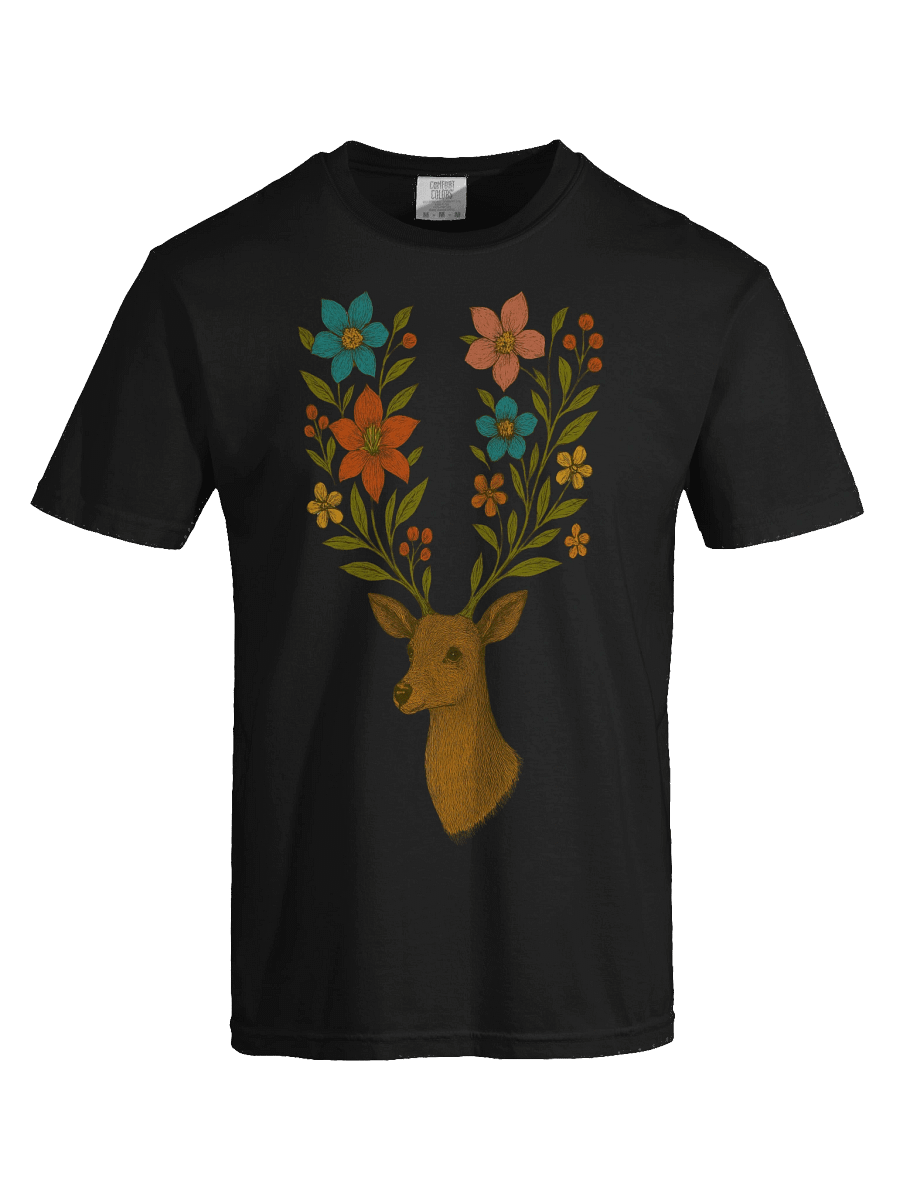 Floral Majesty Deer T-Shirt Mindful Nature T-Shirt – Flower Relaxing Tee product image (87)