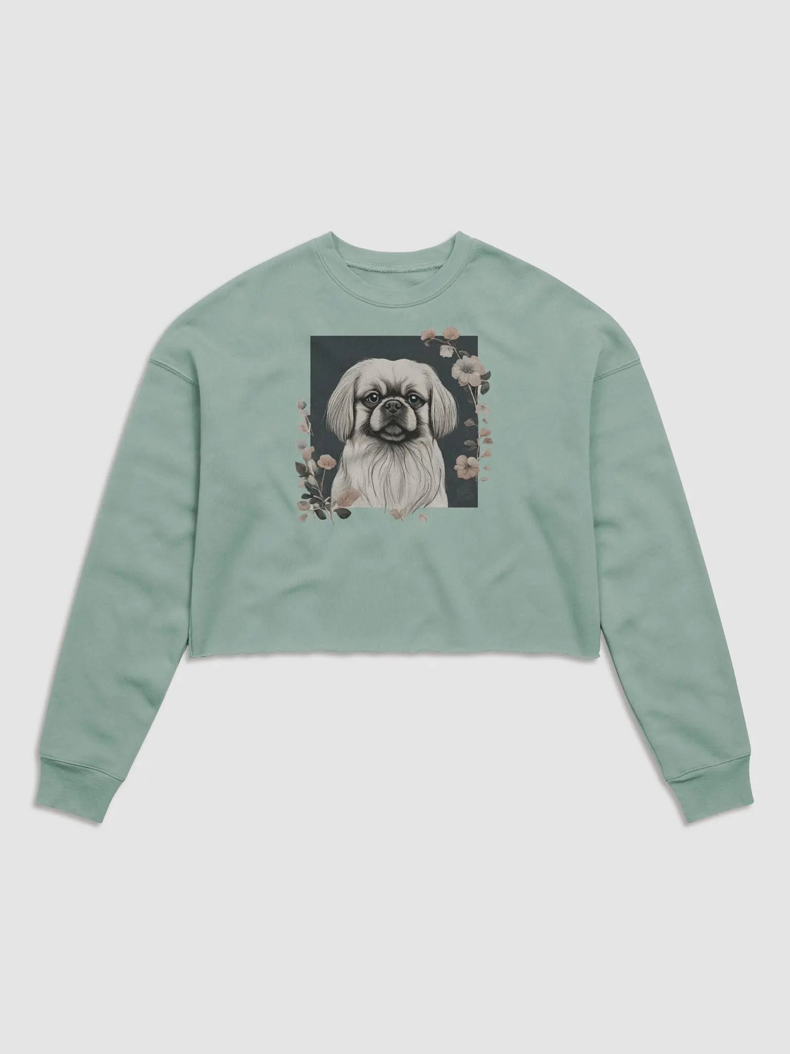 Floral Pekingese Women's Fleece Crop Sweatshirt product image (3)