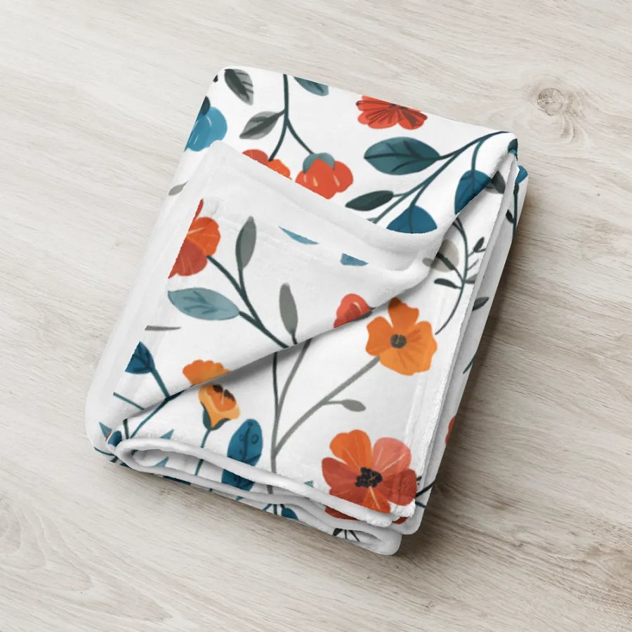 Orange Floral Throw Blanket by Treasure Pie product image (7)