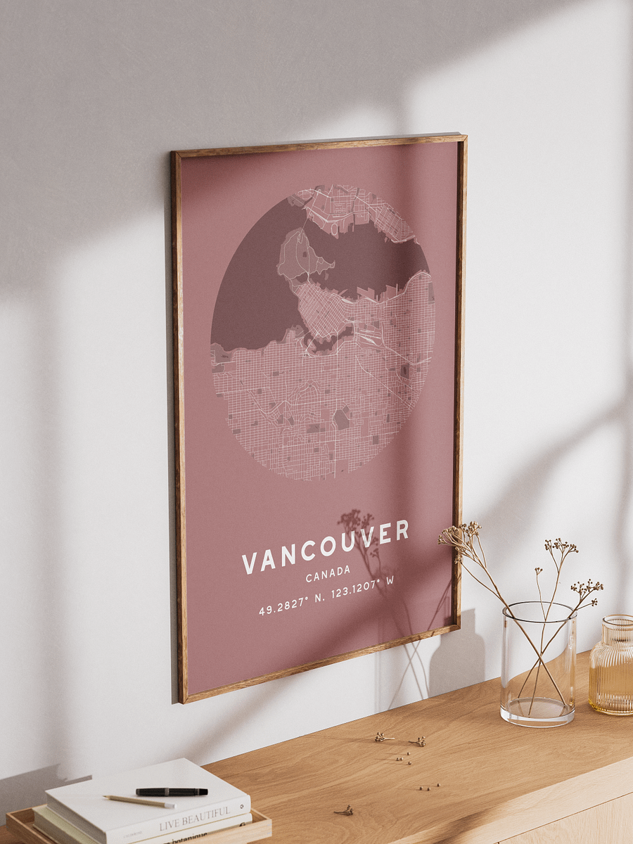 Vancouver Street Map Poster – Red Minimalist Circular City Art product image (3)