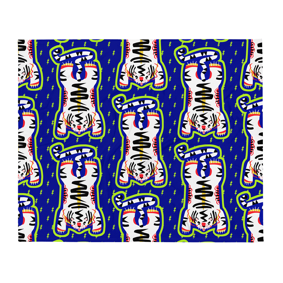 Giant White Electric Tiger Print Blanket on Blue product image (2)
