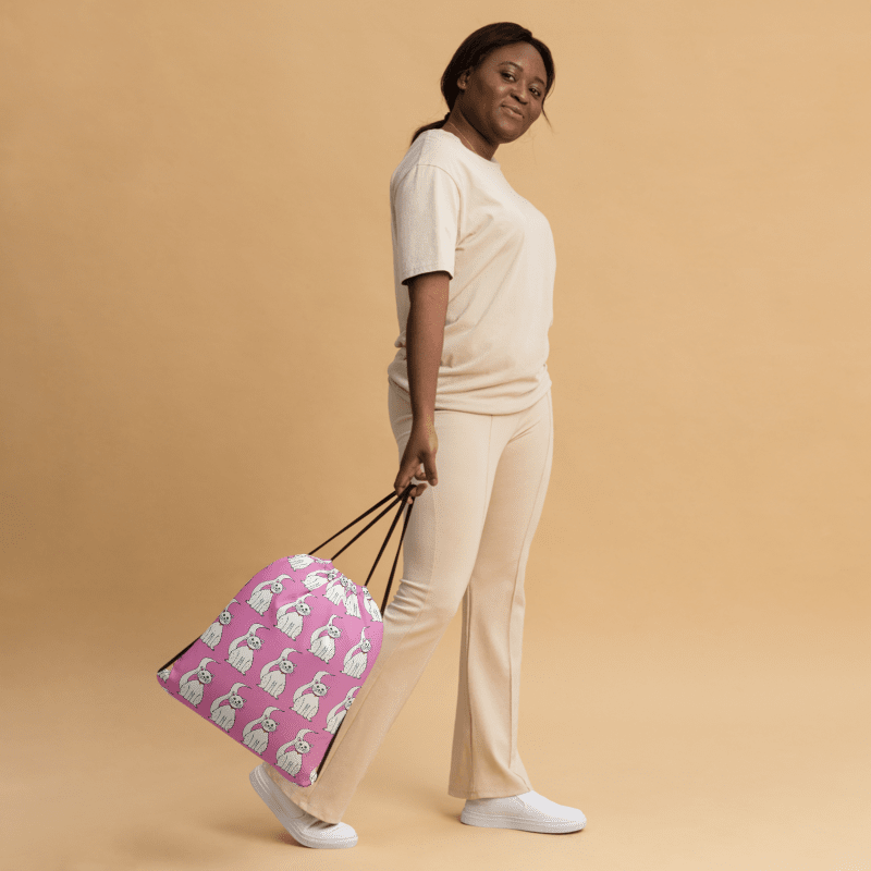 White Cat (art by Dina R.) acrylic painting picture - Drawstring Bag product image (2)