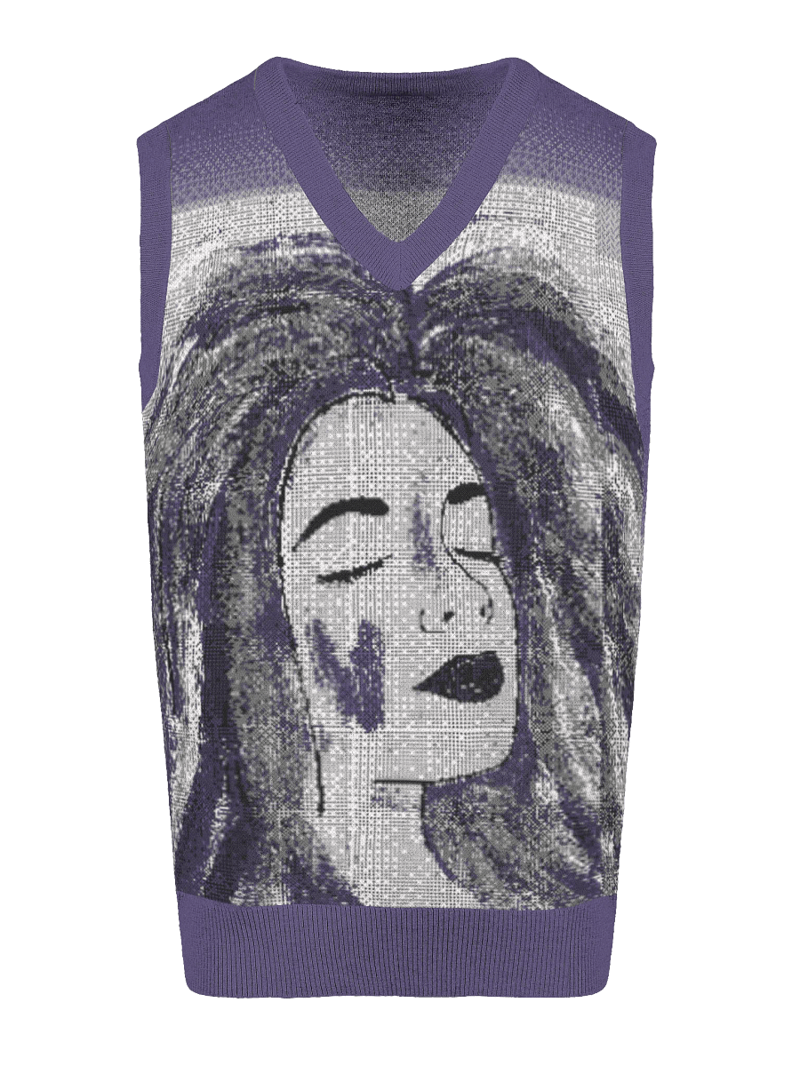 Dreaming girl (art by Dina R.) acrylic painting picture - Knitted V-Neck Vest product image (3)