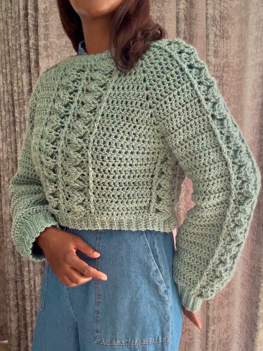 Crochet Raglan Cable Sweater Written Pattern product image (3)