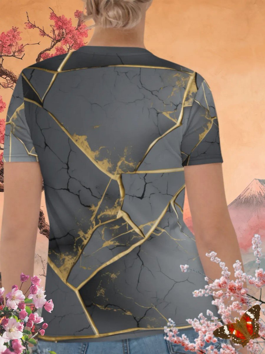 Grey & Gold Kintsugi All-Over Print T-Shirt product image (4)