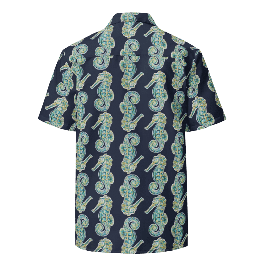 Women's | Ocean Majesty | Painted Seahorses on Navy | Hawaiian Shirt | Coastal Cool & Bold Hues product image (3)