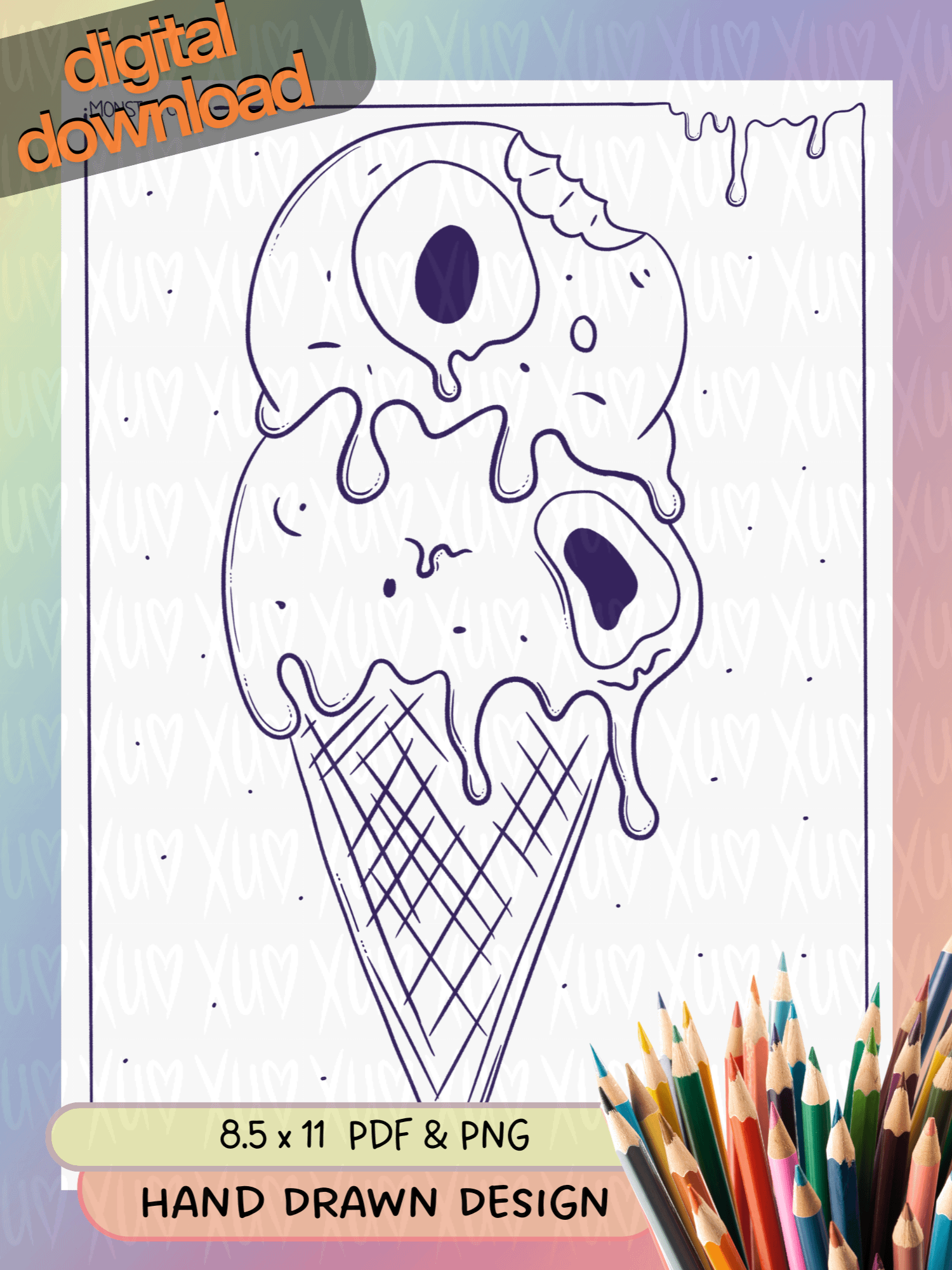 Monster Cone – Summerween Scream – Spooky-Sweet Coloring Page product image (1)