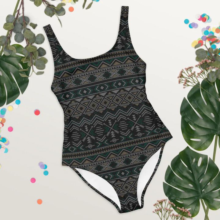 Women's Slate & Teal Boho Aztec Pattern One-Piece Swimsuit product image (1)