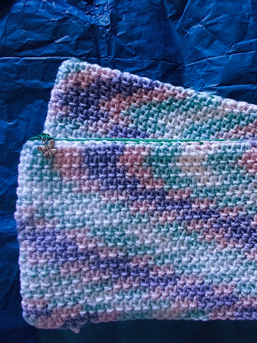 CROCHET COSMETIC BAG, canvas lined crochet bag, pencil case, accessory pouch (Various colours) product image (2)