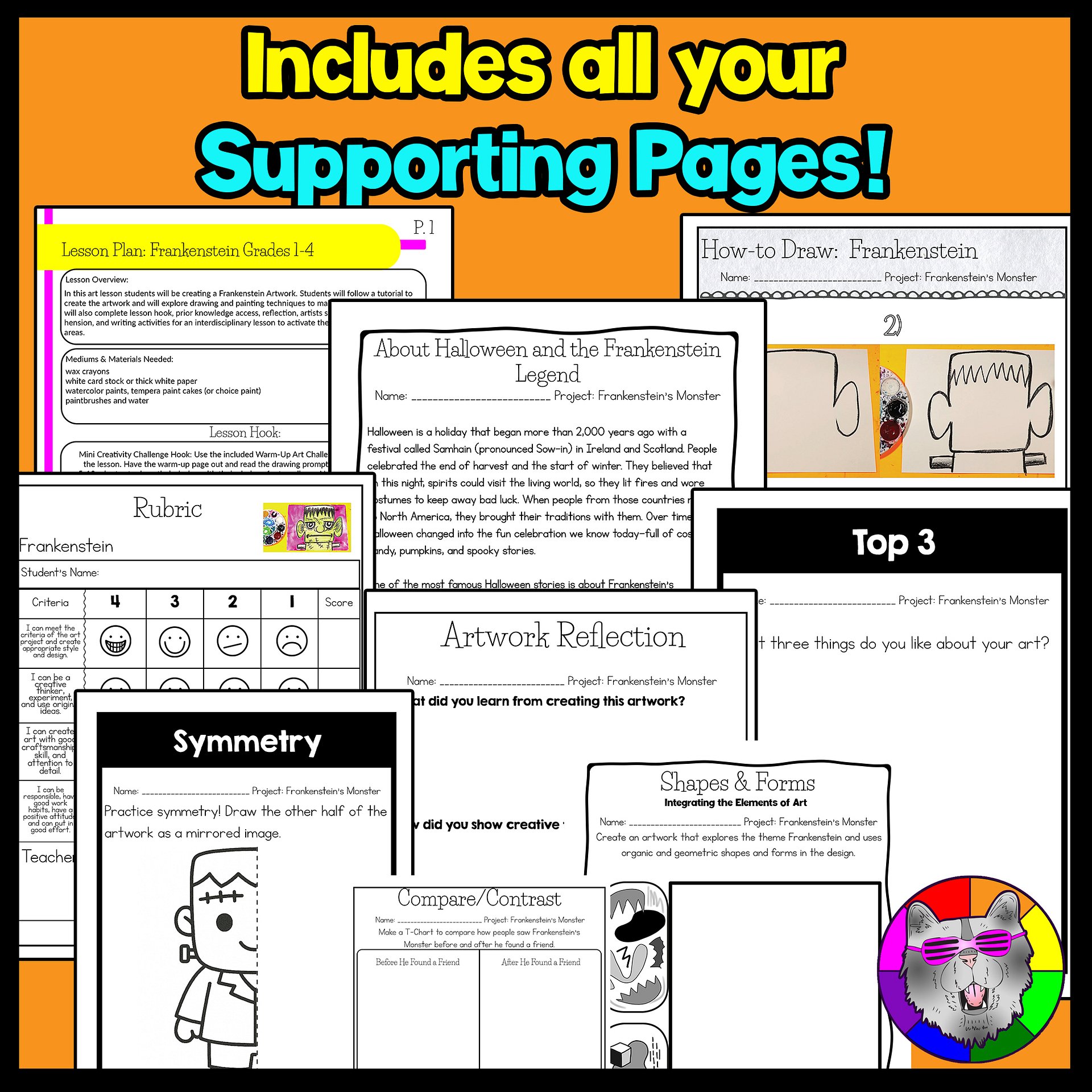 Halloween Frankenstein Art Lesson with Reading, Writing & Step-by-Step Tutorial (Grades 1–4) product image (3)