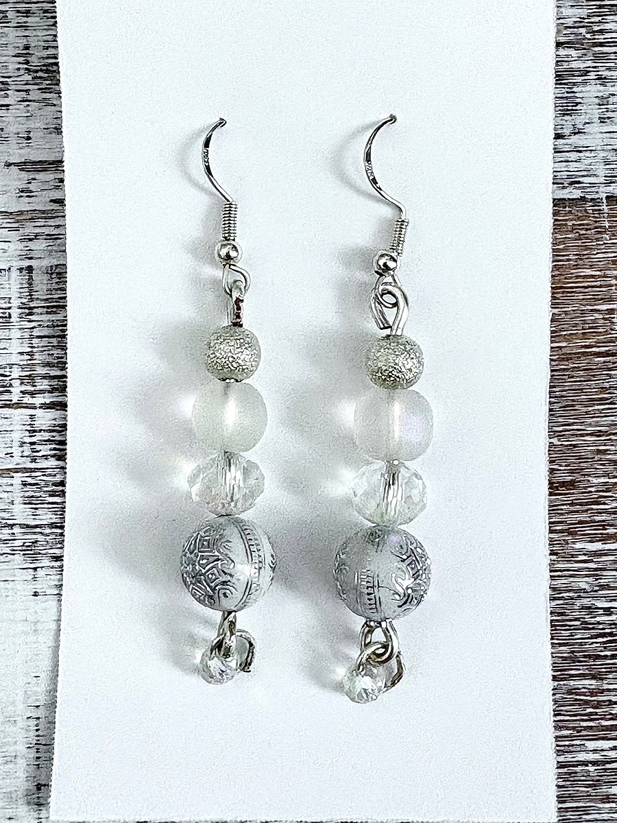 Handmade White & Silver-Tone Pillar Earrings | Monique Faella Designs™ | MFD-00101 product image (1)