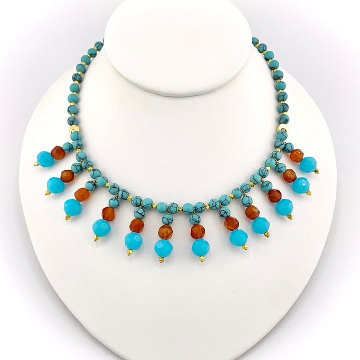 Turquoise Magnesite and Carnelian Necklace, Bracelet, and Earrings Set product image (2)