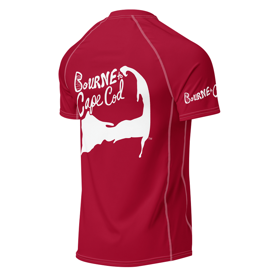 BRN.2C.C.™/BOURNE to Cape Cod™ | Men’s Performance Rash Guard | Recycled UPF 50+ Surf Shirt | White Logos on Cranberry Red product image (2)
