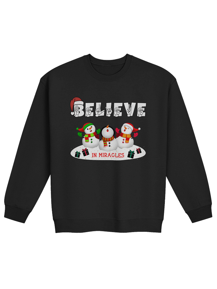 "Believe in Miracles – ASL Snowman Christmas Shirt" product image (1)
