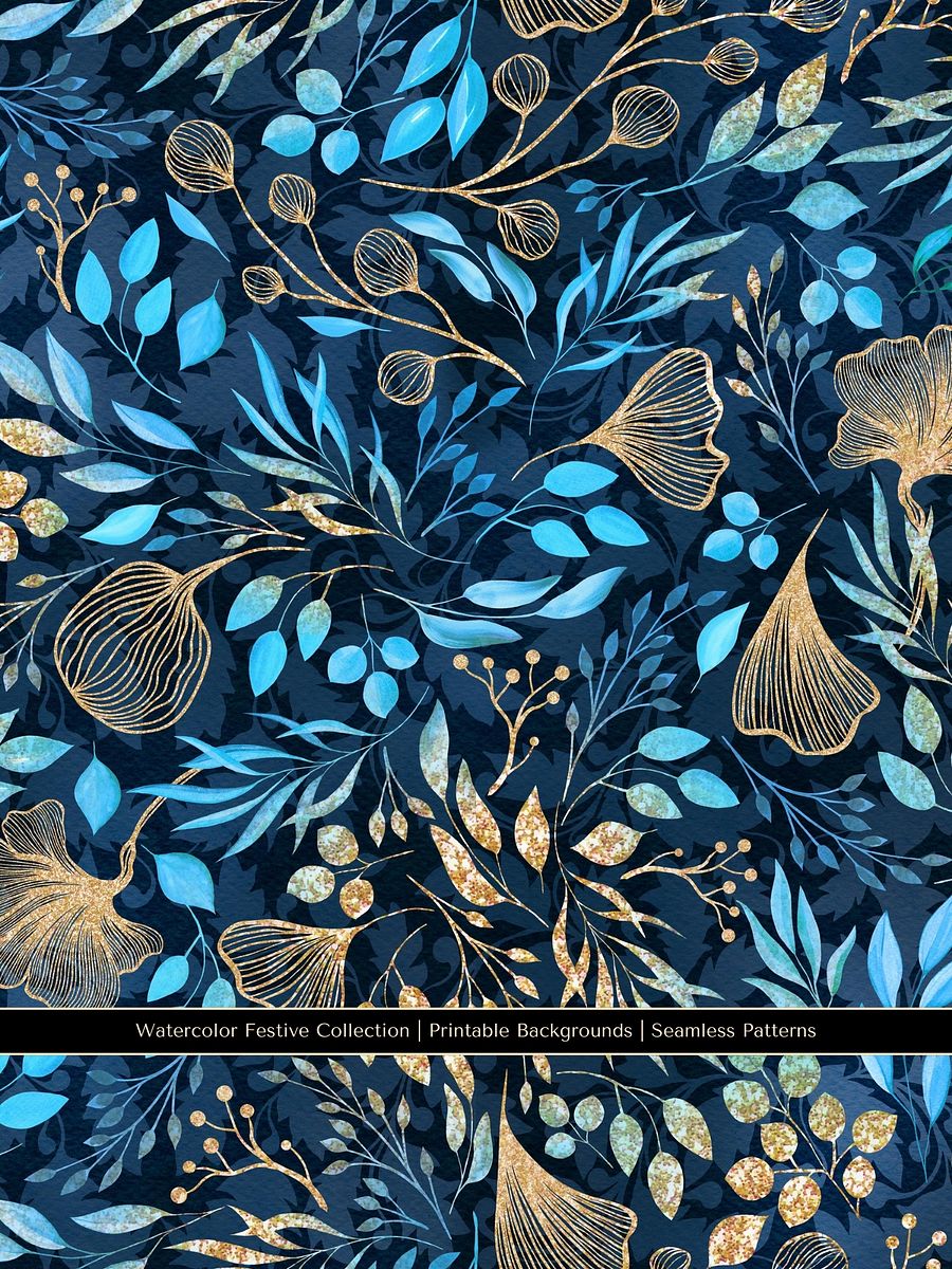 Whimsical Gothic Festive Gold Glitter Floral Seamless Patterns product image (5)