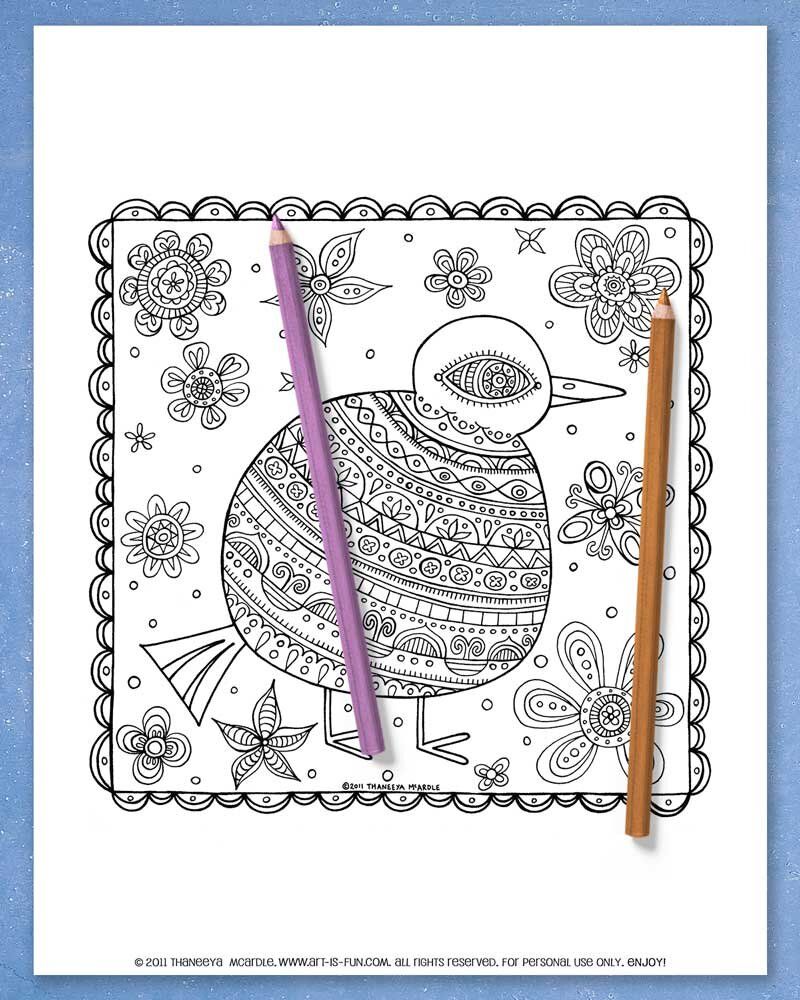 Folk Art Birds Coloring Pages product image (7)
