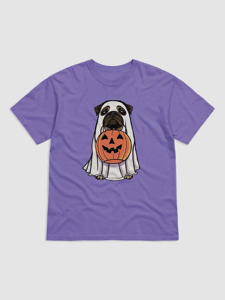 Funny Halloween Pug T-Shirt | Funny Dog Wearing a Ghost Costume and Holding a Pumpkin Basket product image (28)