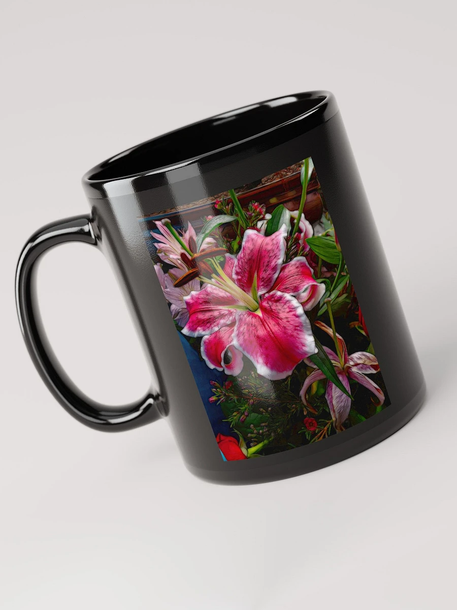 Big Petaled Pink and White Lily Black Coffee Mug product image (5)