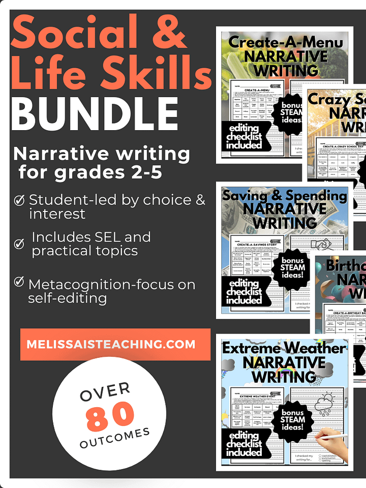 Social & Life Skills | Narrative Writing BUNDLE + Editing Checklist BONUS STEAM Ideas product image (1)