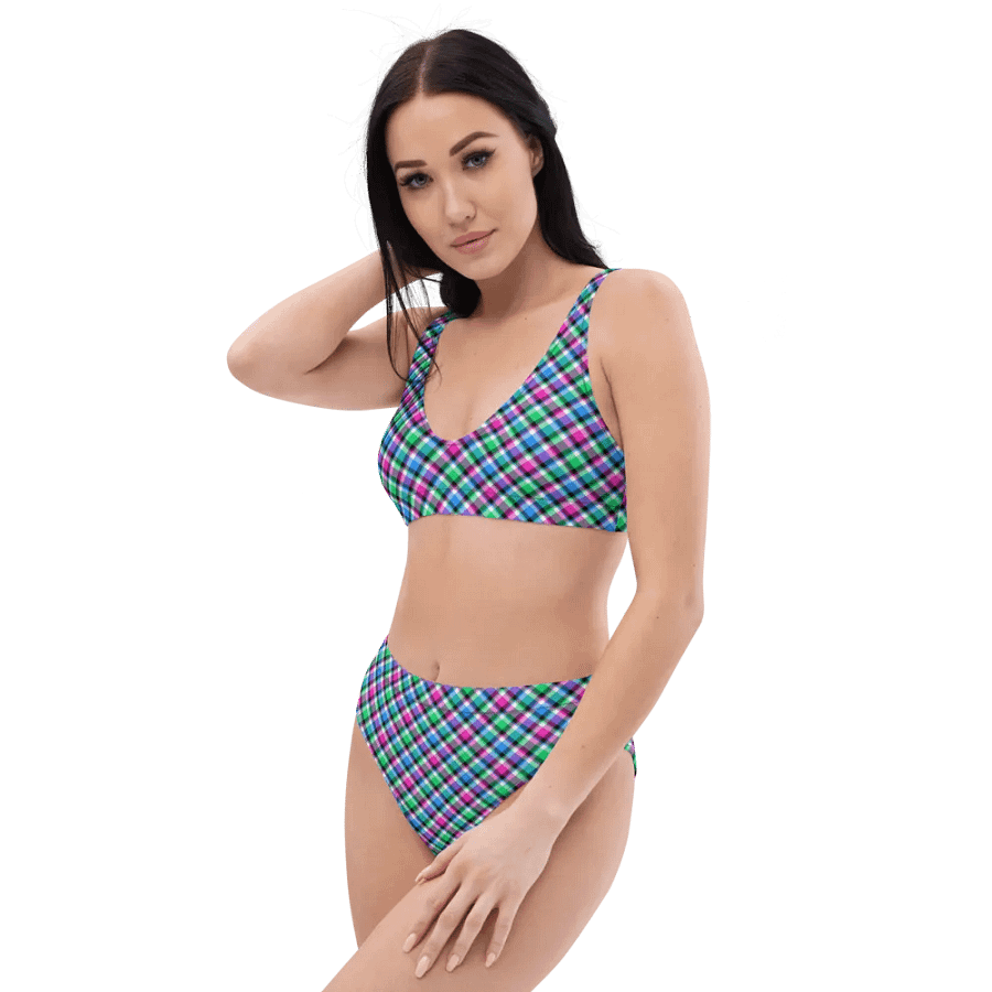 Magenta, Bright Green, and Blue Plaid Bikini product image (8)