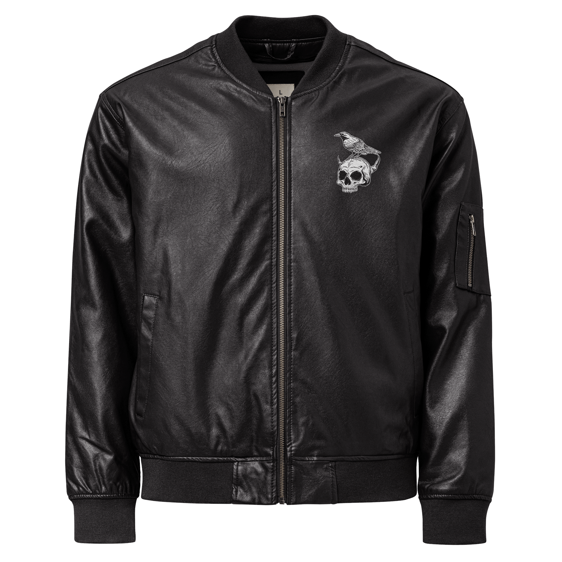 Raven Skull Leather Bomber Jacket product image (1)