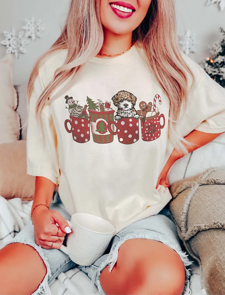 Cute Maltipoo in a Christmas Cup T-Shirt | Funny Christmas Pup in a Cup product image (11)