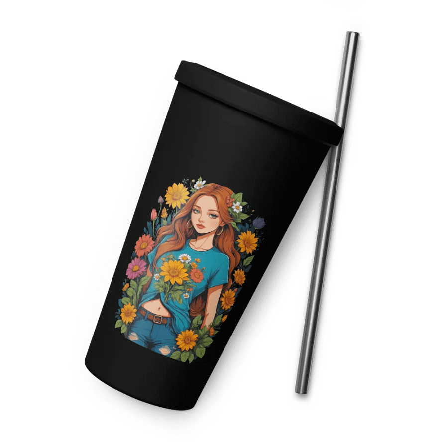 Bloomcore Flower Girl 20 oz Tumbler Cup - Black - Insulated Tumbler with a Straw - v1 product image (8)