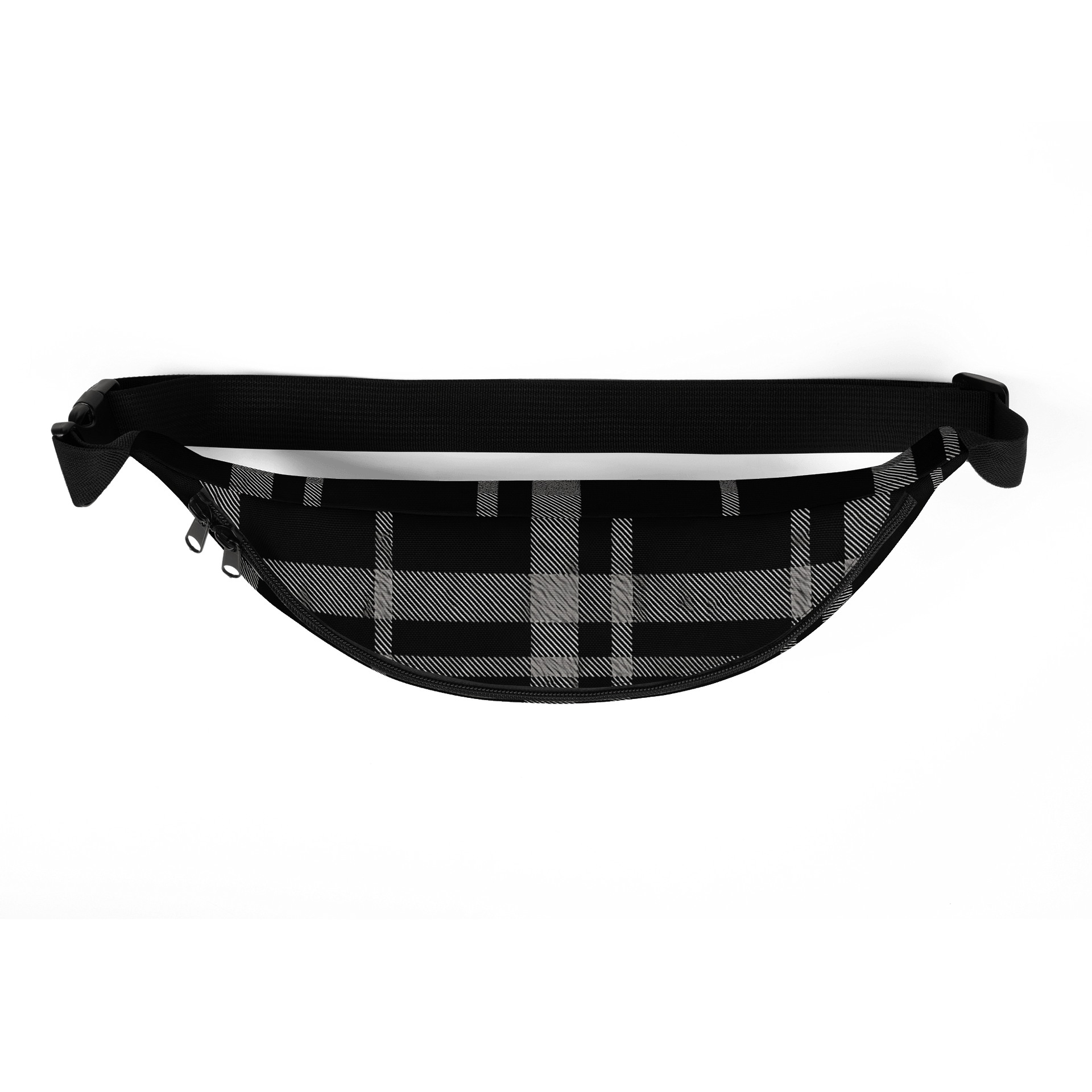 Black and White Dark Plaid Fanny Pack (Waist Bag) product image (5)