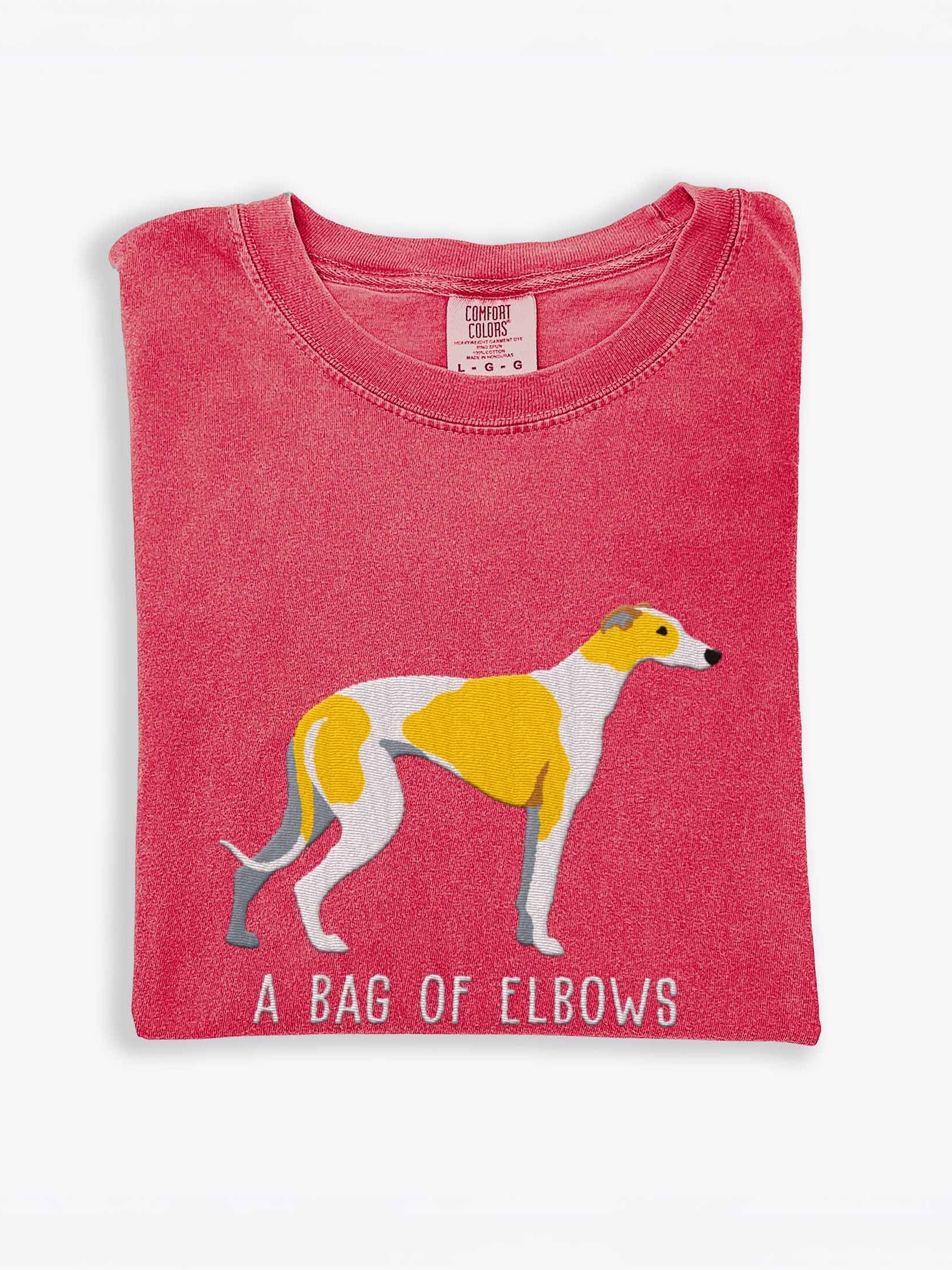 A Bag of Elbows T-Shirt(Embroidered) of a Greyhound(Lemon & White) product image (1)