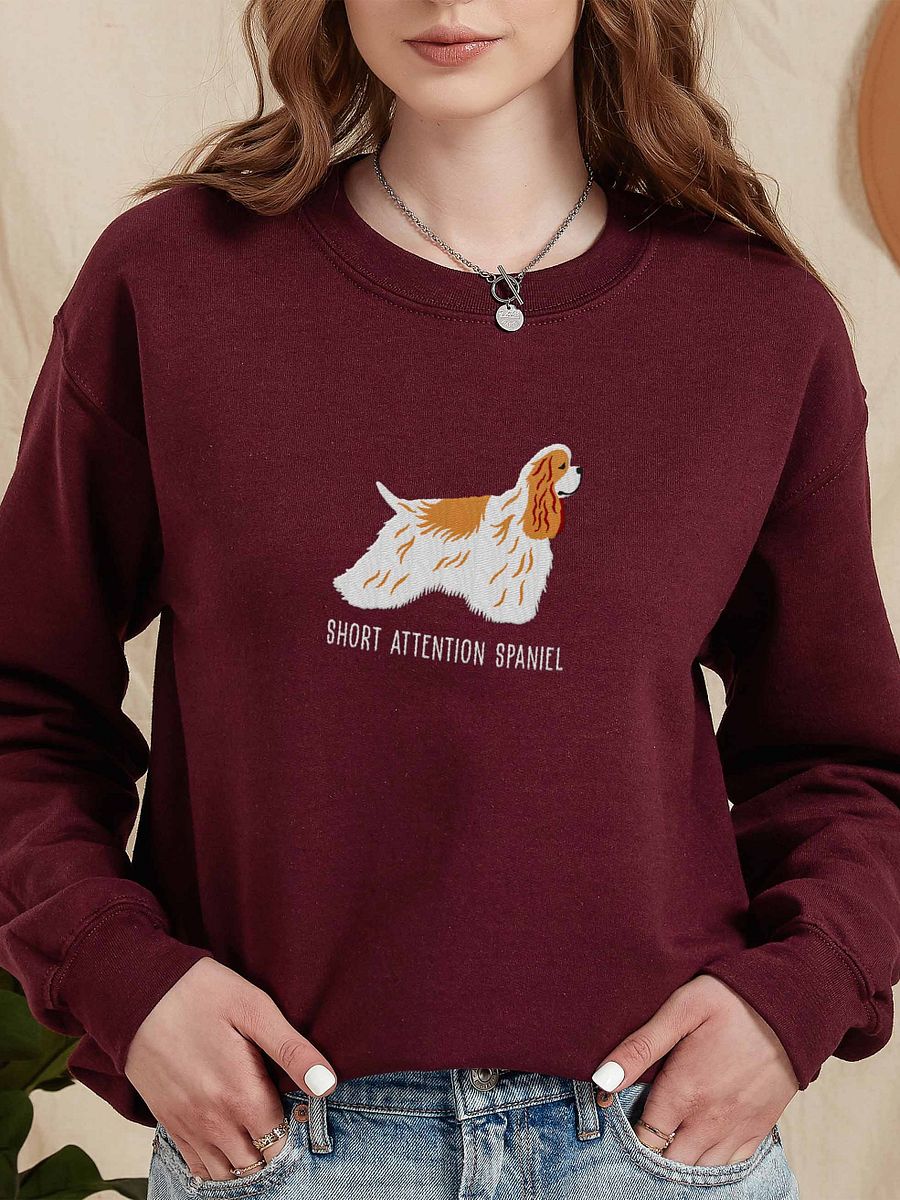 Short Attention Spaniel Sweatshirt (Embroidered) of an American Cocker Spaniel(Brown & White) product image (2)