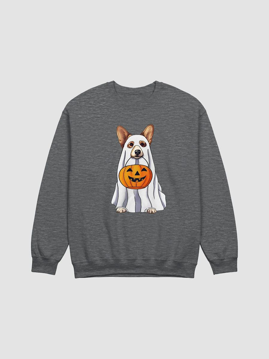 Welsh Corgi Halloween Sweatshirt | Funny Fall & Halloween Corgi Wearing a Ghost Costume with Pumpkin Basket product image (7)
