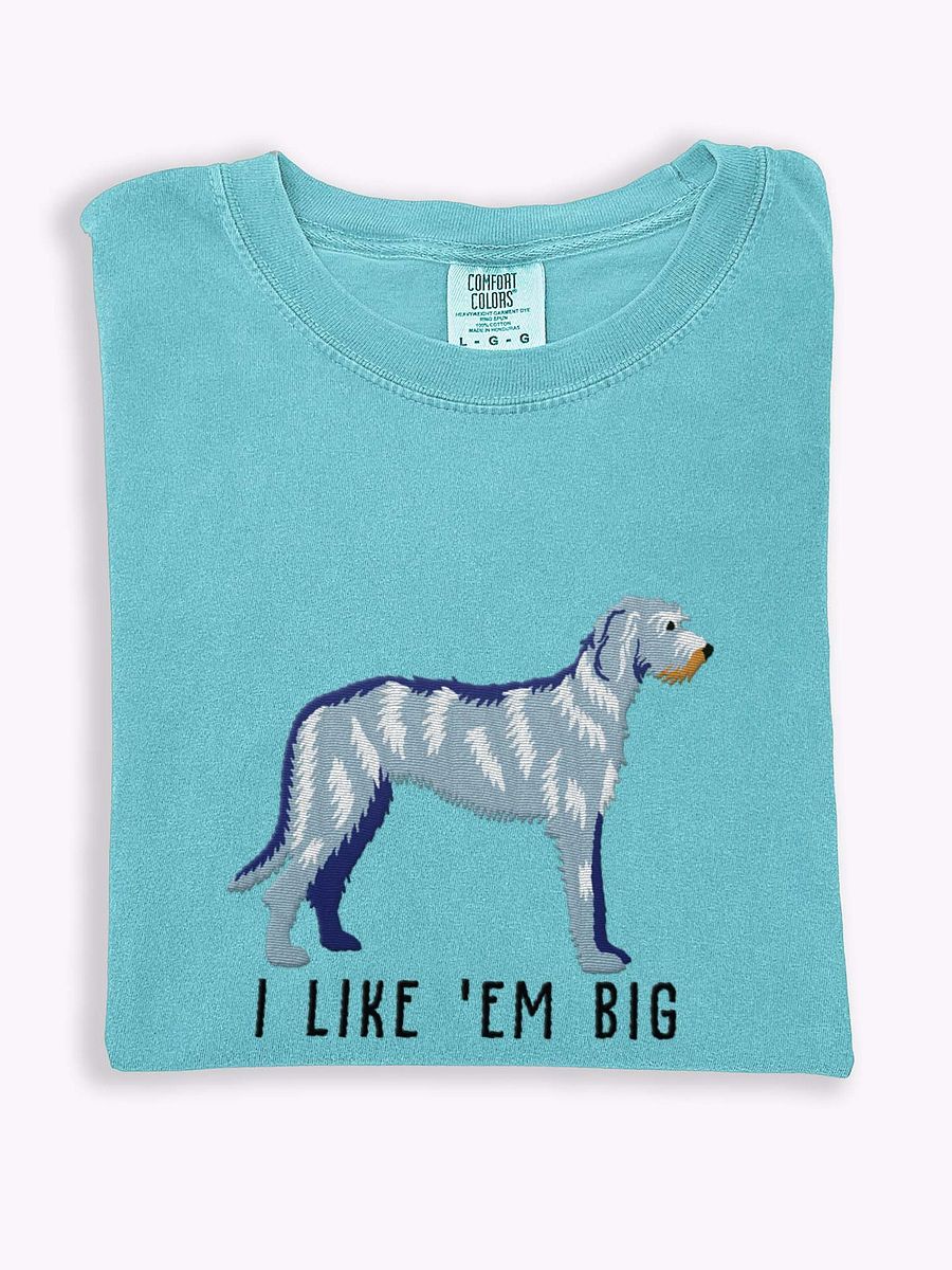I Like 'Em Big T-Shirt(Embroidered) of an Irish Wolfhound(Blue Brindle) product image (1)