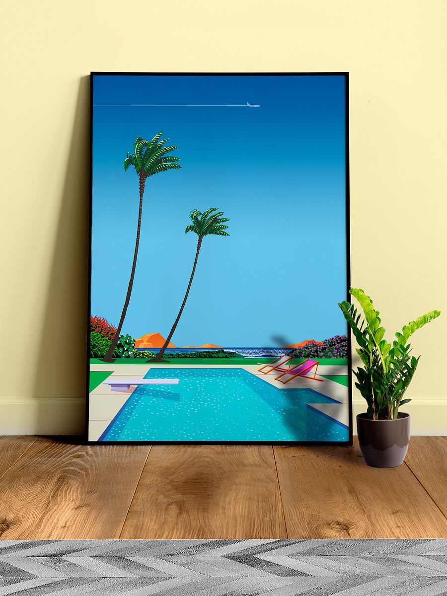 Texas, USA, pool, beach — City Pop art, retrowave/vaporwave poster, 80s, aesthetic poster product image (4)