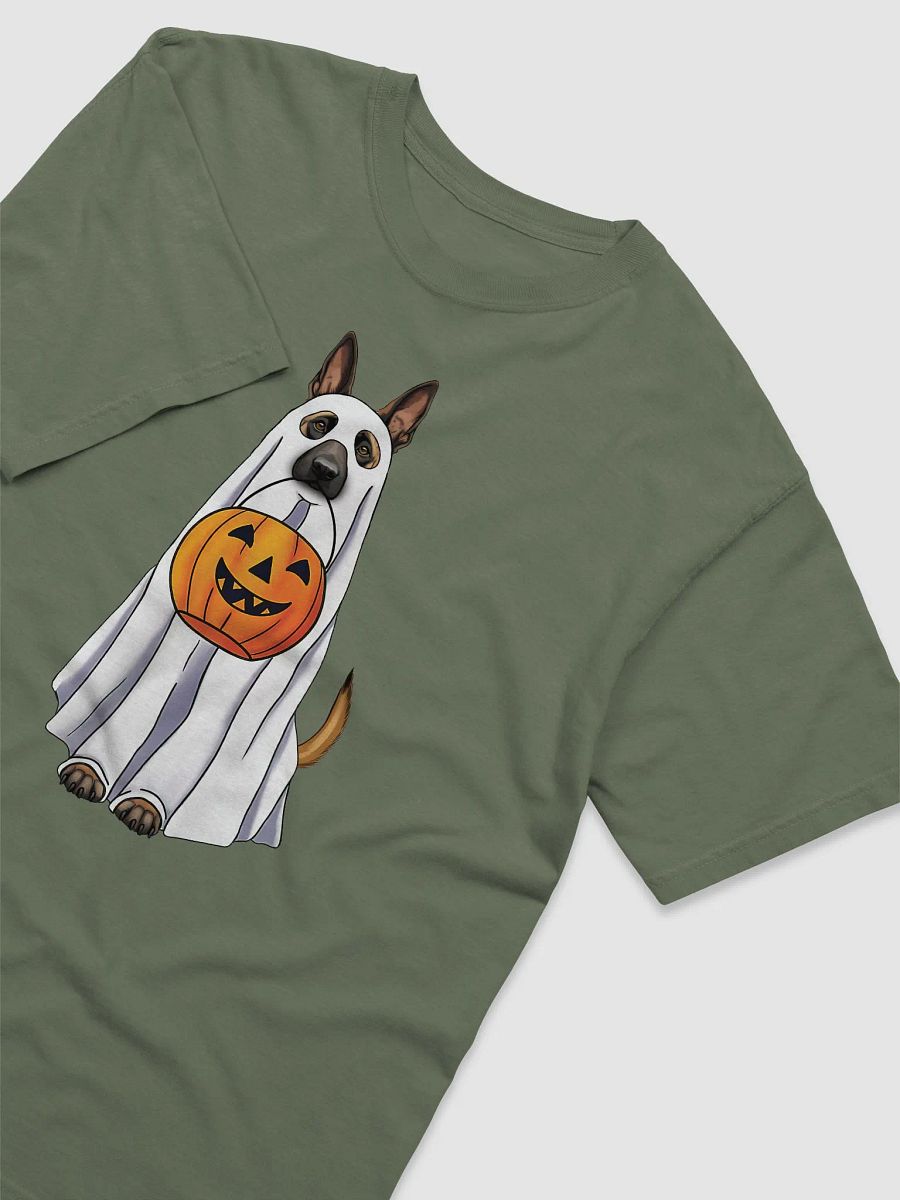 Belgian Malinois Halloween Tee | Funny Fall and Halloween Malinois Wearing a Ghost Costume with Pumpkin Basket product image (3)