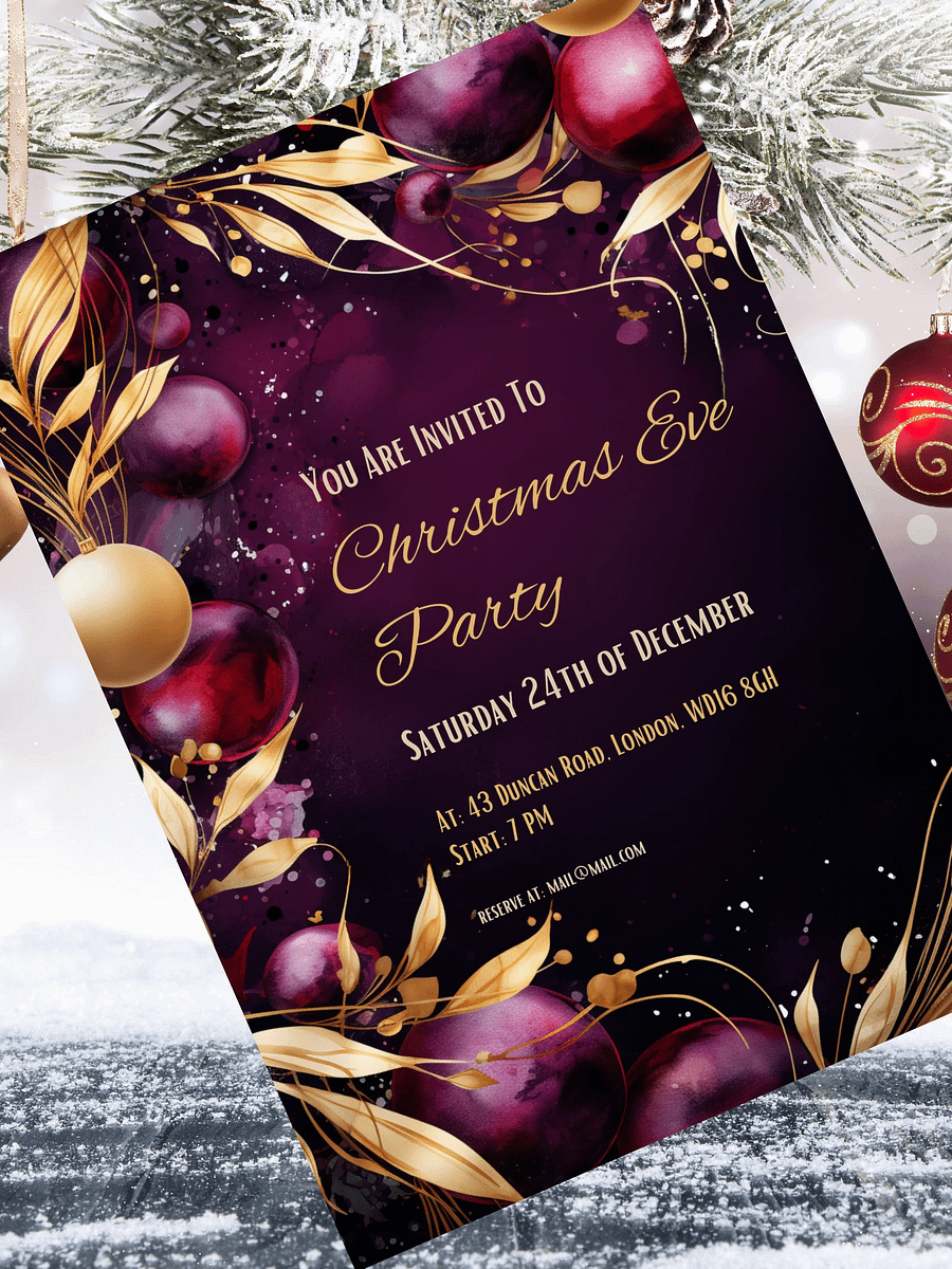 Luxury Purple and Gold Christmas Party Invitation | Editable in Canva | Christmas Party Printable | Holiday Invitation Template | Canva Edit product image (3)