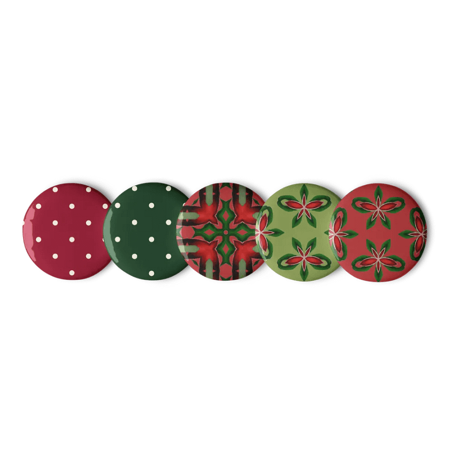 Holiday Pin Set – 5 Vintage-Style Christmas Pins in Red & Green product image (3)