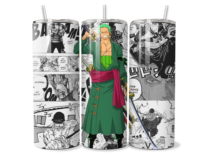One Piece - Roronoa Zoro Manga Panel Tumbler (Three-Sword Resolve) - 20oz Stainless Steel product image (1)
