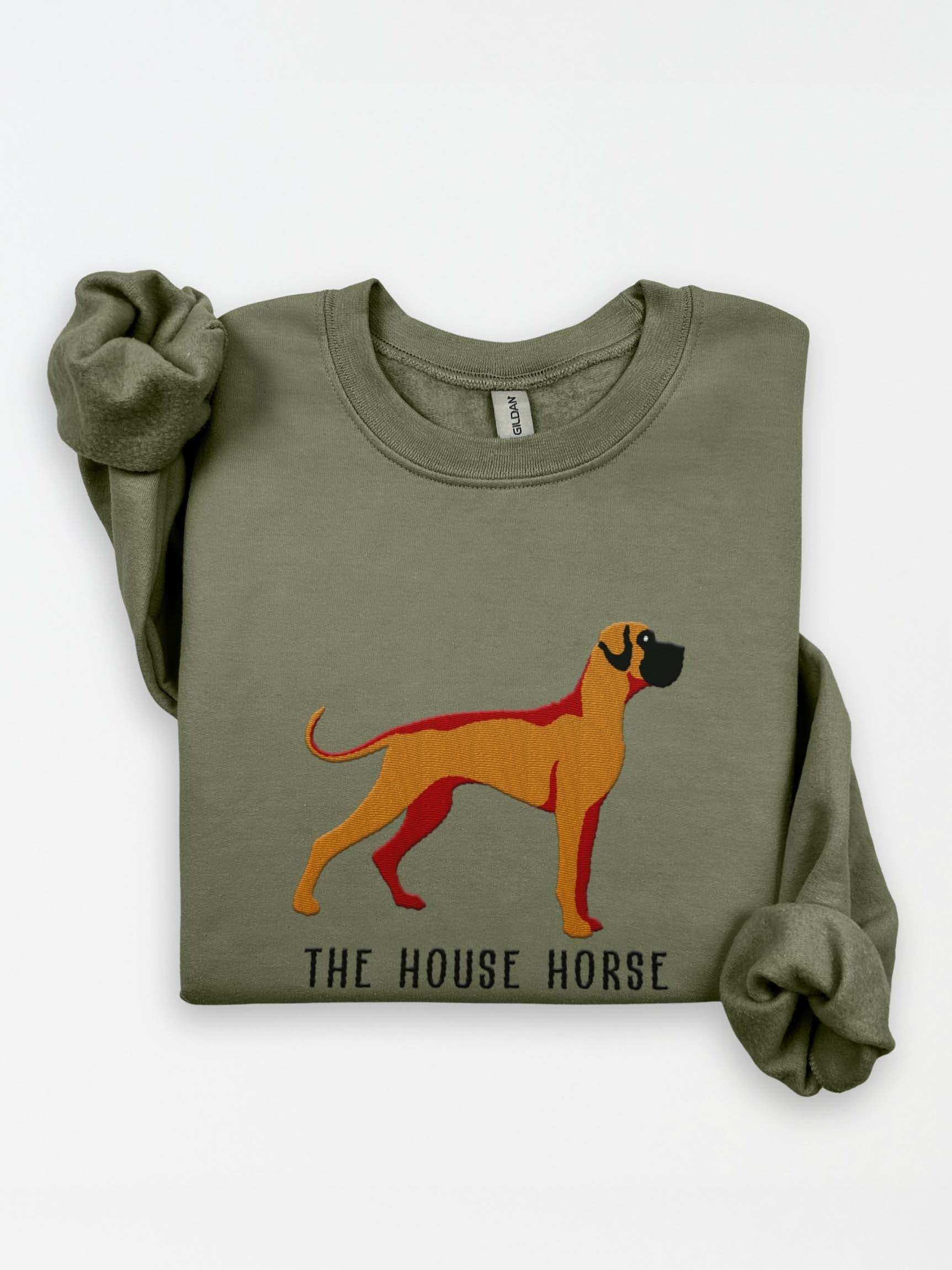 The House Horse Sweatshirt (Embroidered) of a Great Dane(Tan, Black Mask) product image (1)