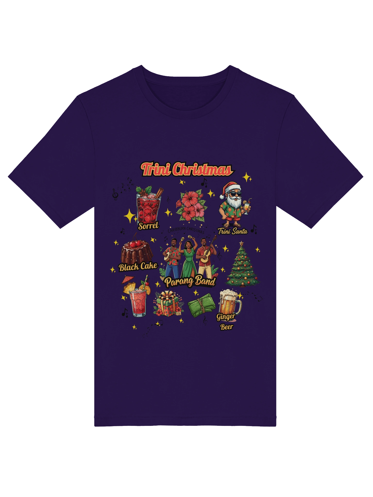 Trini Christmas T-Shirt | Caribbean Holiday Tee | Trinidad & Tobago Christmas Food & Culture Design | Parang, Sorrel, Black Cake & Ginger Beer Shirt product image (50)